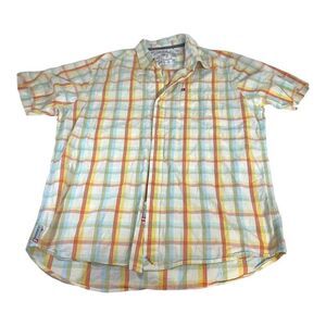 Quicksilver Shirt Mens XL White Plaid Vented Adult Orange Blue Surf Summer